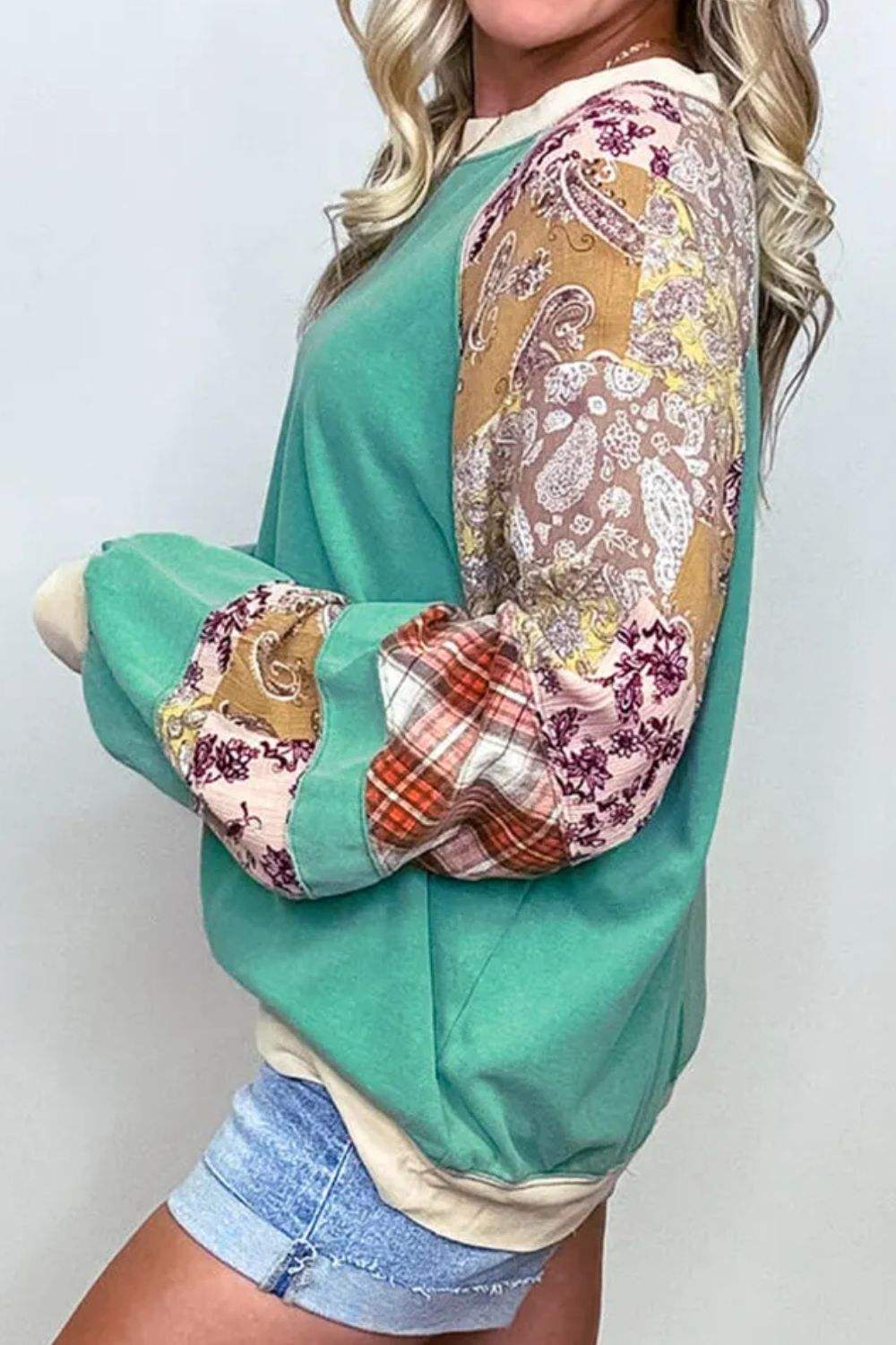 Plus Size Printed Raglan Sleeve Sweatshirt - Trendsi - Flyclothing LLC