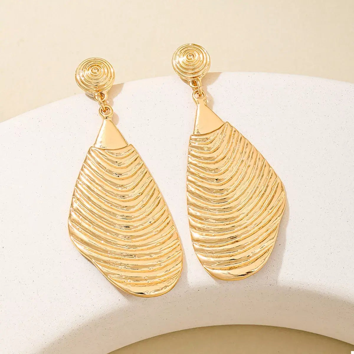 18K Gold-Plated Textured Dangle Earrings - Trendsi - Flyclothing LLC