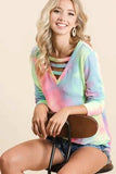 BiBi Tie Dye French Terry V-Neck Top with Strapped - Trendsi - Flyclothing LLC