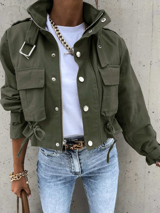 Snap Down Long Sleeve Jacket - Trendsi - Flyclothing LLC