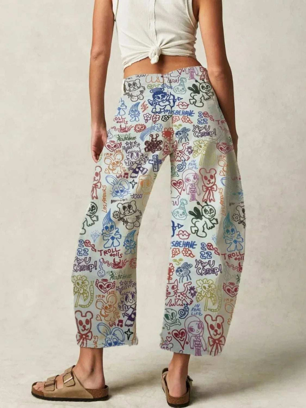 Printed Wide Leg Jeans - Trendsi - Flyclothing LLC