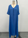 Full Size V-Neck Short Sleeve Midi Dress Plus Size - Trendsi
