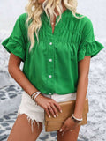 Button Down Ruffled Short Sleeve Shirt - Trendsi - Flyclothing LLC