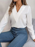 V-Neck Long Sleeve Blouse - Trendsi