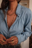 Button Up Long Sleeve Denim Top - Trendsi - Flyclothing LLC