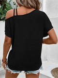 Contrast Asymmetrical Neck Short Sleeve T-Shirt - Trendsi - Flyclothing LLC