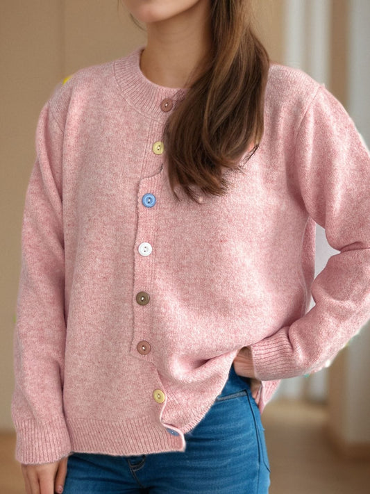 Button Down Long Sleeve Cardigan - Trendsi
