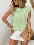 Eyelet Round Neck Cap Sleeve Top - Trendsi