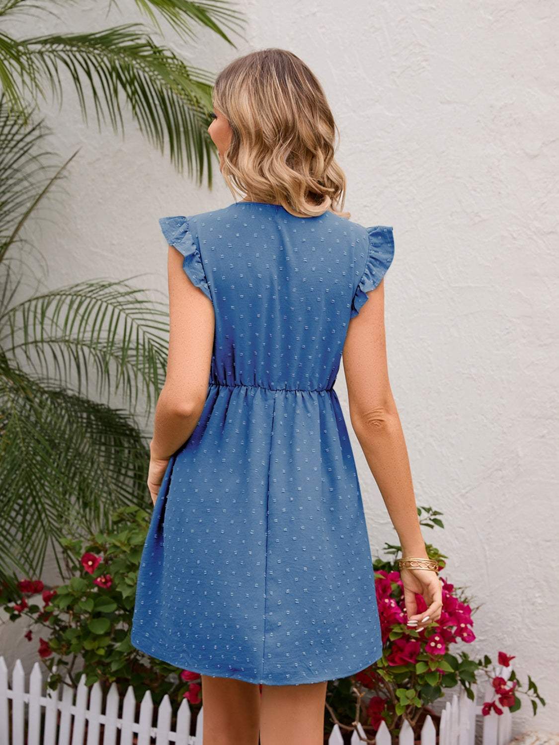 Swiss Dot Ruffled V-Neck Dress - Trendsi - Flyclothing LLC