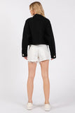 bytos Button Down Cropped Denim Jacket with Patch Pockets - Trendsi