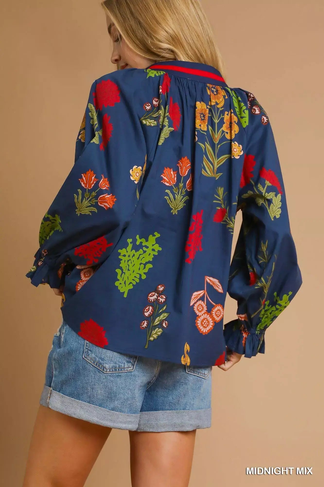 Umgee Floral Print Flounce Sleeve Blouse - Trendsi - Flyclothing LLC