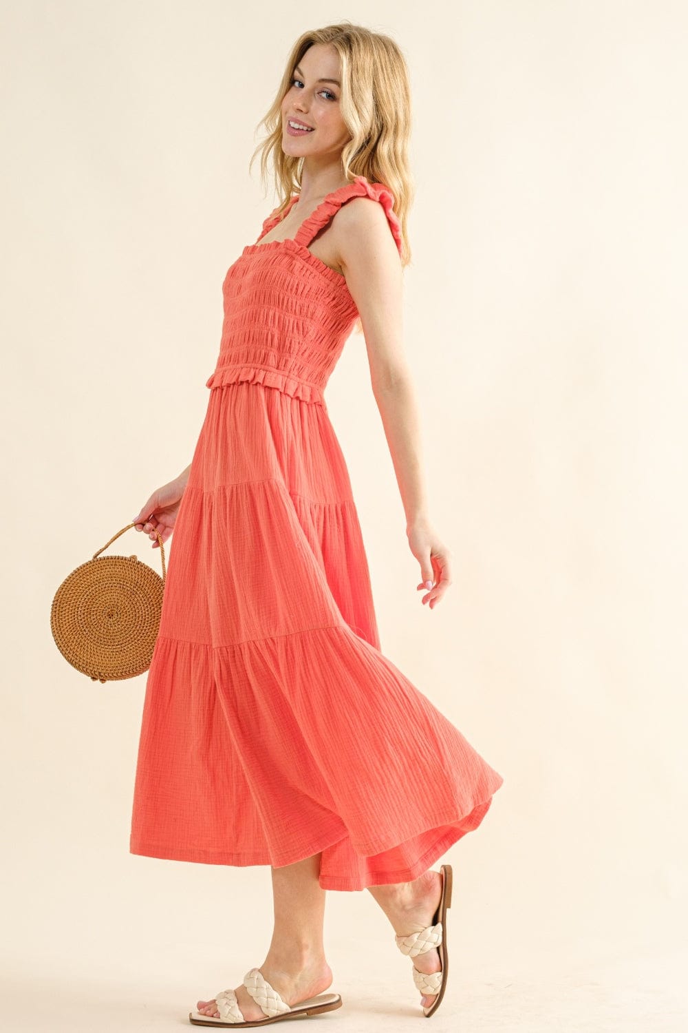 And The Why Smocked Ruffled Tiered Dress - Trendsi