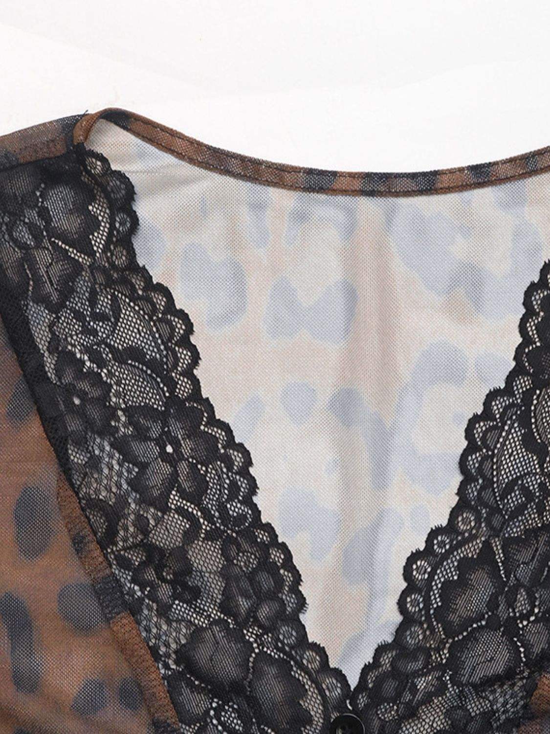 Perfee Leopard V-Neck Lace Bodysuit - Trendsi - Flyclothing LLC