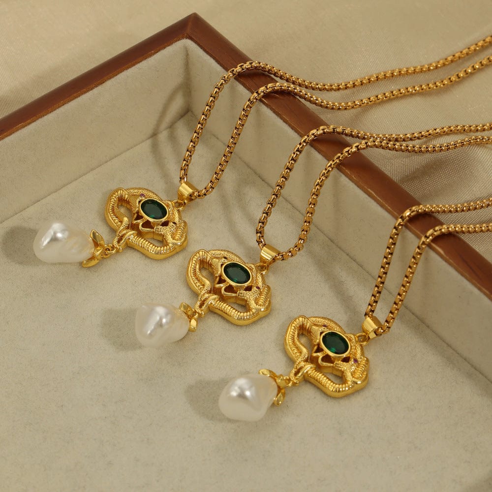 Freshwater Pearl Titanium Steel Geometric Necklace - Trendsi