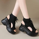 Cutout Mesh Wedge Sandals - Trendsi - Flyclothing LLC