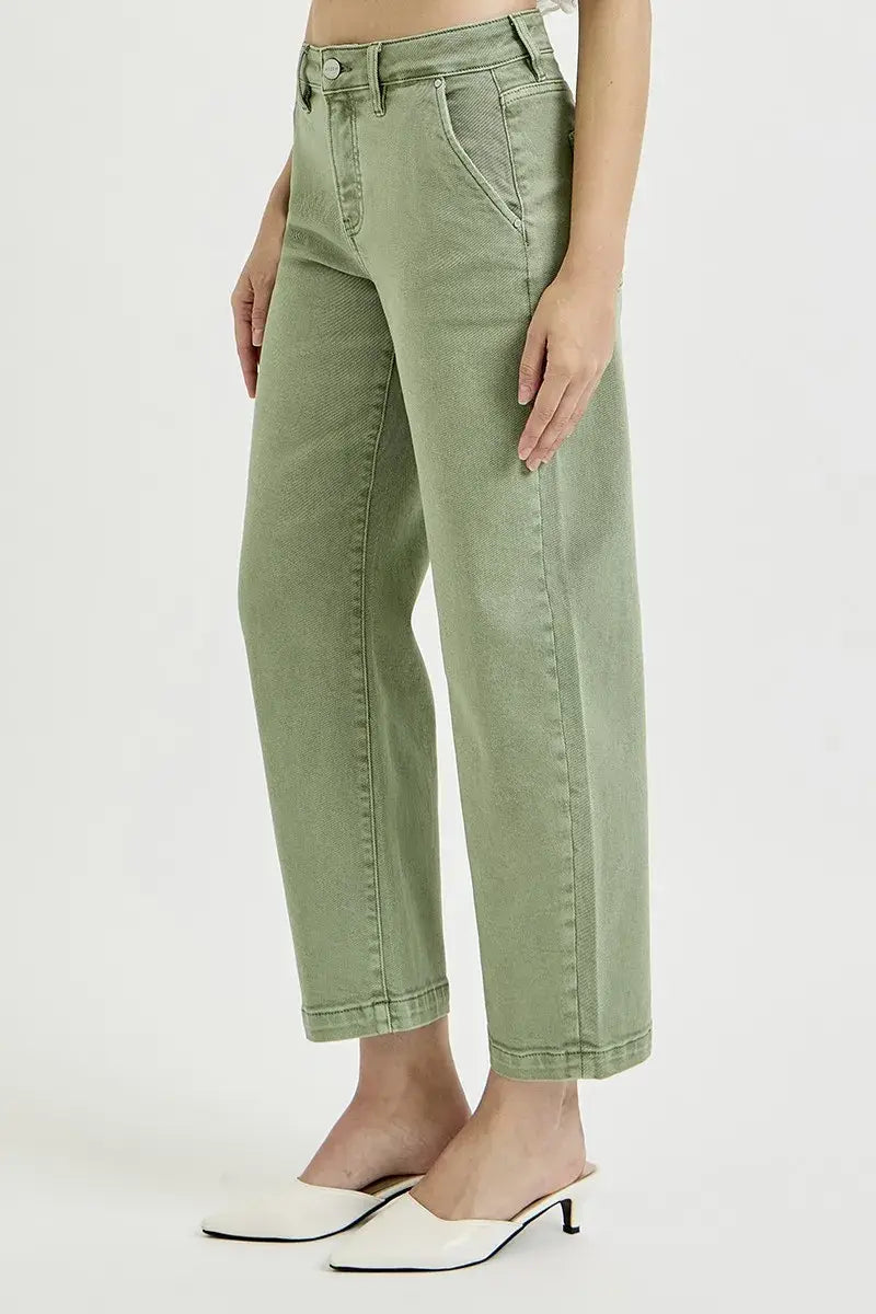 RISEN Full Size Tummy Control High Rise Crop Barrel Jeans Plus Size - Trendsi - Flyclothing LLC