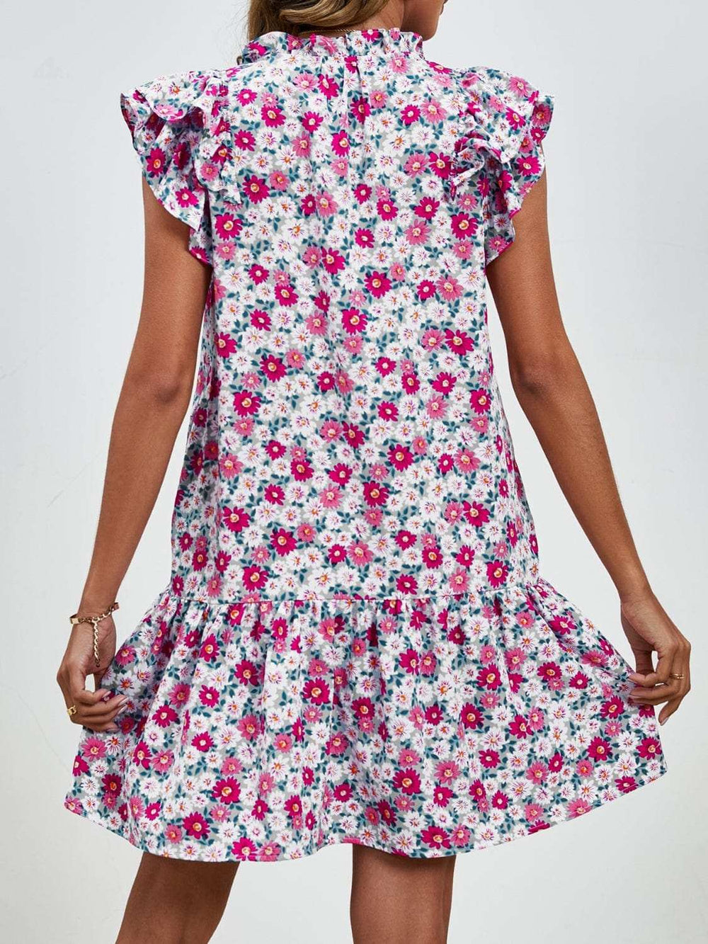 Tied Floral Cap Sleeve Mini Dress - Trendsi - Flyclothing LLC