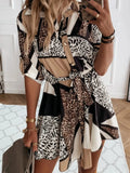 Printed Tie Waist Roll-Tab Sleeve Mini Dress - Trendsi