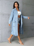 Pocketed Button Up Collared Neck Denim Top - Trendsi - Flyclothing LLC