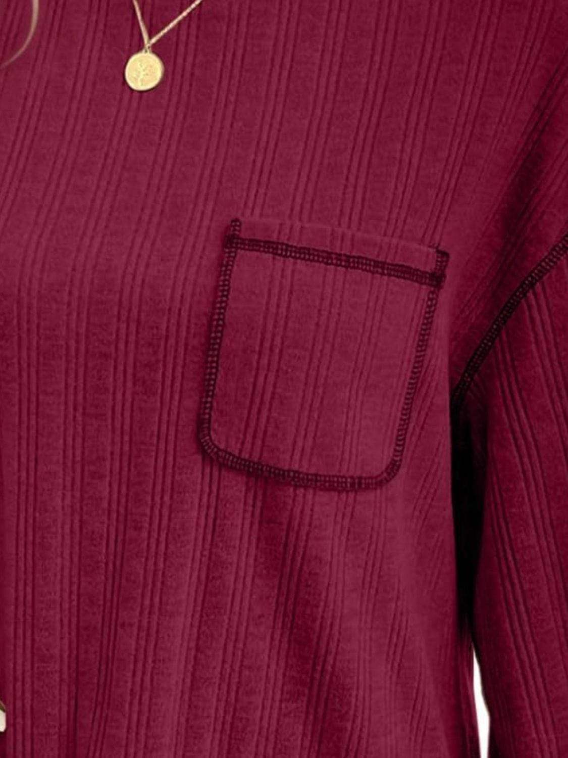 Mandy Contrast Stitching Round Neck Long Sleeve T-Shirt - Trendsi - Flyclothing LLC