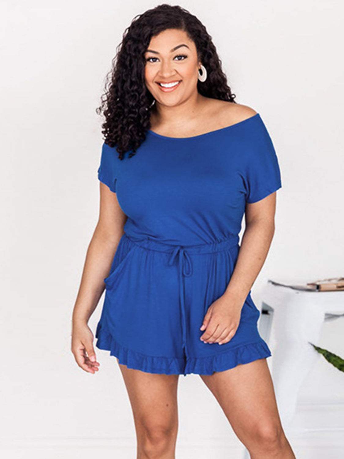 Ruffled Boat Neck Short Sleeve Romper - Trendsi - Flyclothing LLC