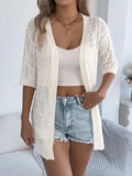 Openwork Open Front Half Sleeve Cardigan - Trendsi - Flyclothing LLC