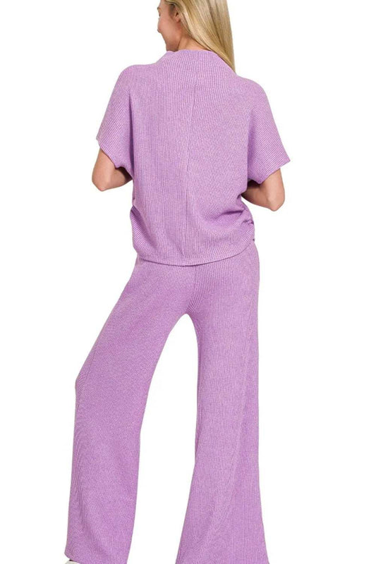Zenana Sweater Mock Neck Top & Long Pants Set - Trendsi - Flyclothing LLC