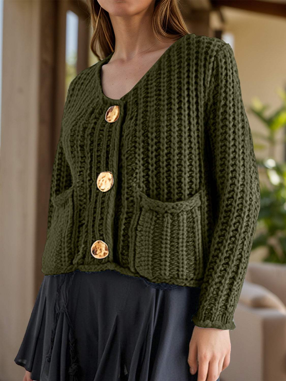 Button Down Long Sleeve Cardigan - Trendsi - Flyclothing LLC