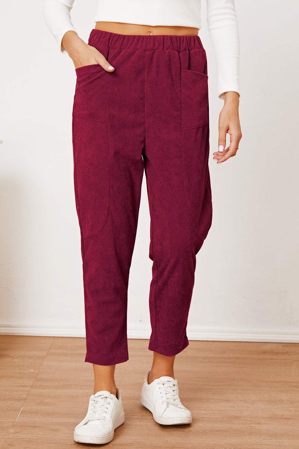 Pocketed Elastic Waist Pants - Trendsi - Flyclothing LLC