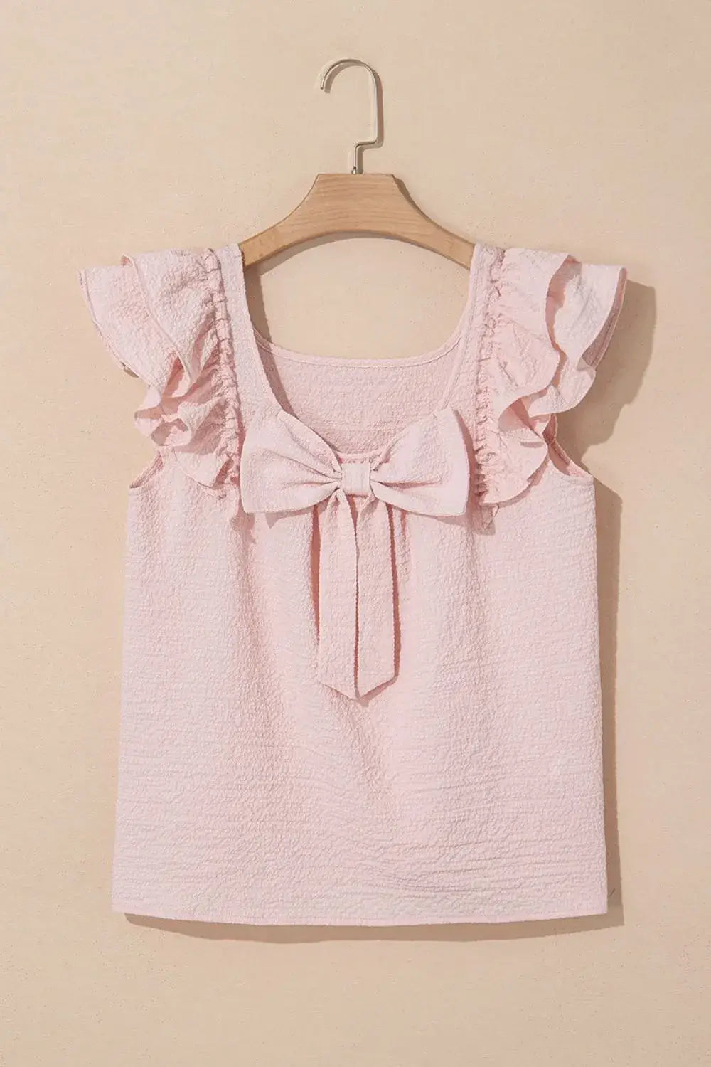 Textured Bow Knot Frilled Butterfly Sleeve Blouse - Trendsi - Flyclothing LLC