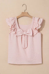 Textured Bow Knot Frilled Butterfly Sleeve Blouse - Trendsi - Flyclothing LLC