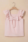 Textured Bow Knot Frilled Butterfly Sleeve Blouse - Trendsi - Flyclothing LLC