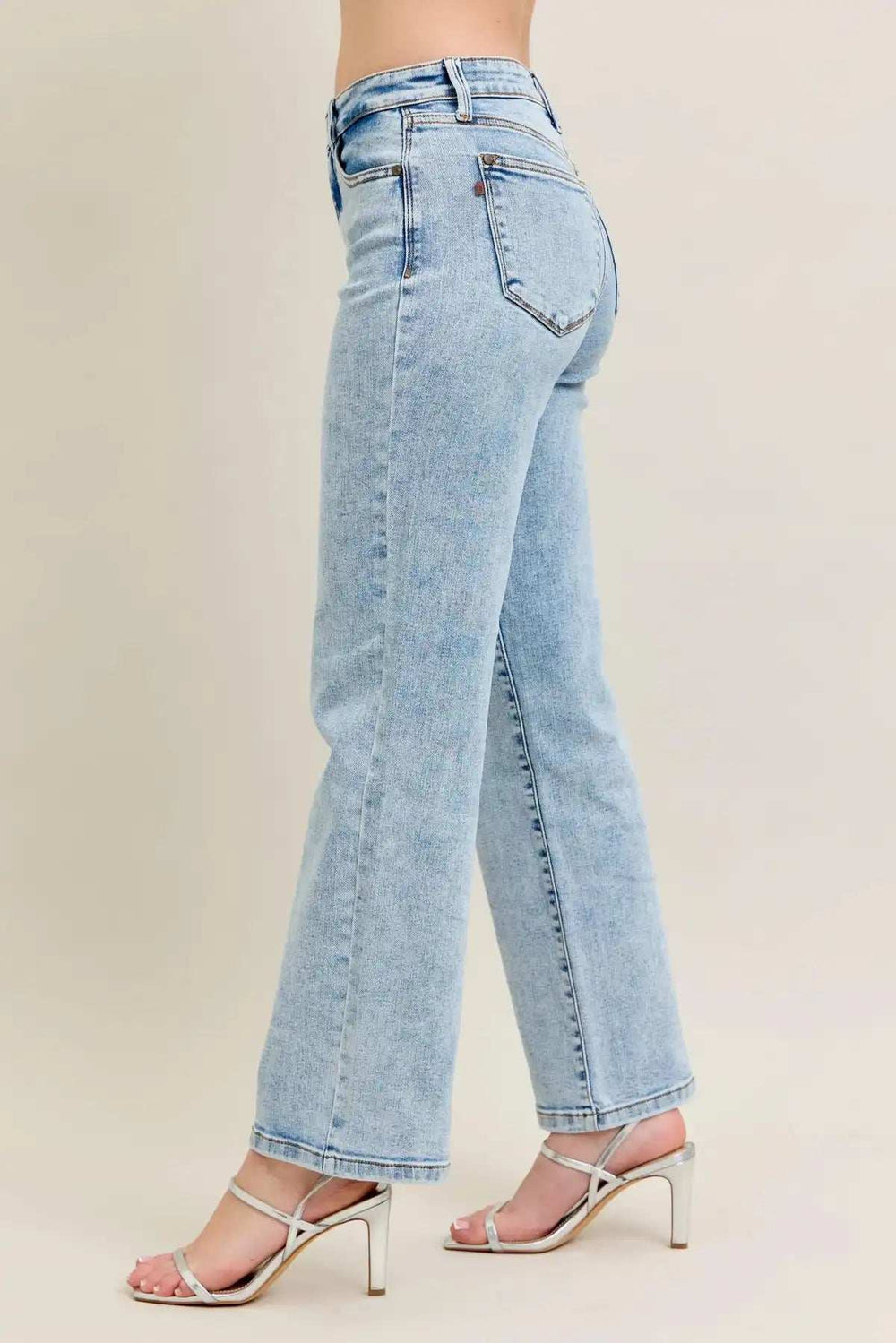 Judy Blue Full Size High Waist Stone Wash Straight Jeans Plus Size - Trendsi - Flyclothing LLC