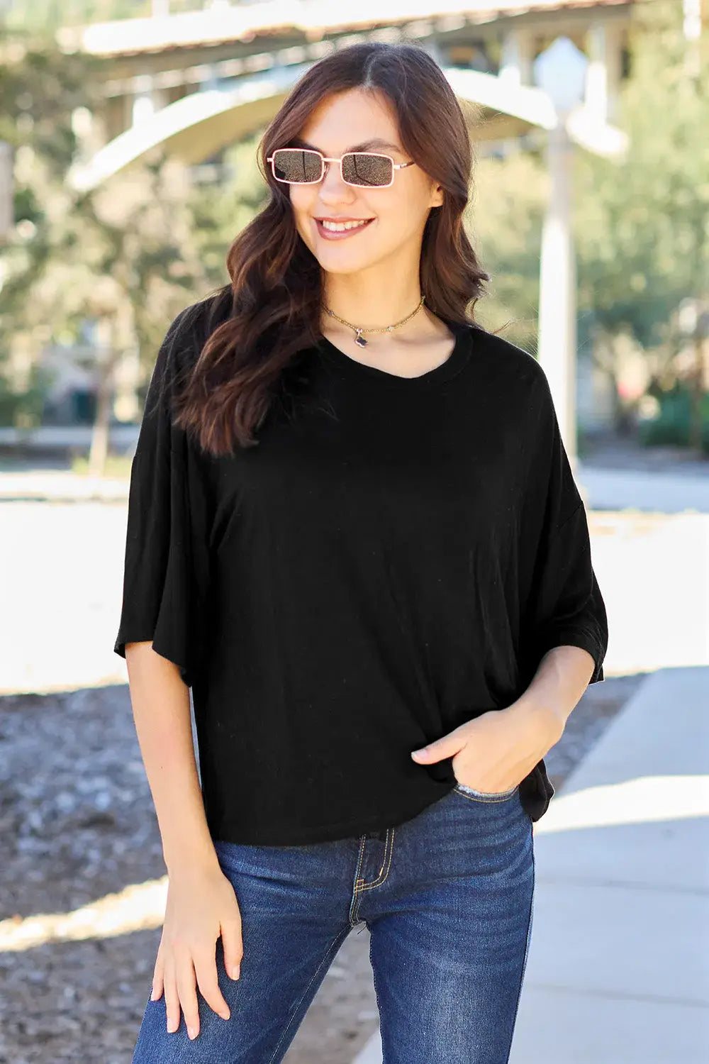 Basic Bae Full Size Round Neck Drop Shoulder T-Shirt - ShopBasicbae - Flyclothing LLC