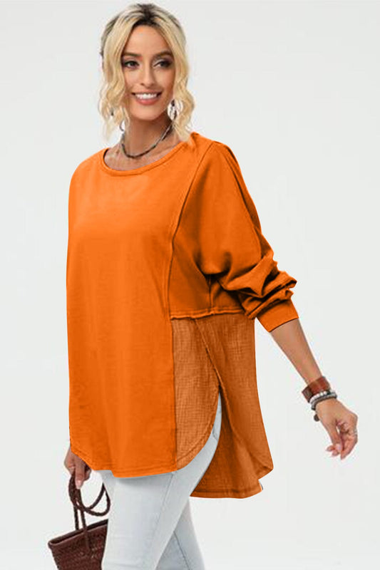 Double Take Full Size Long Sleeve High-Low T-Shirt - Trendsi