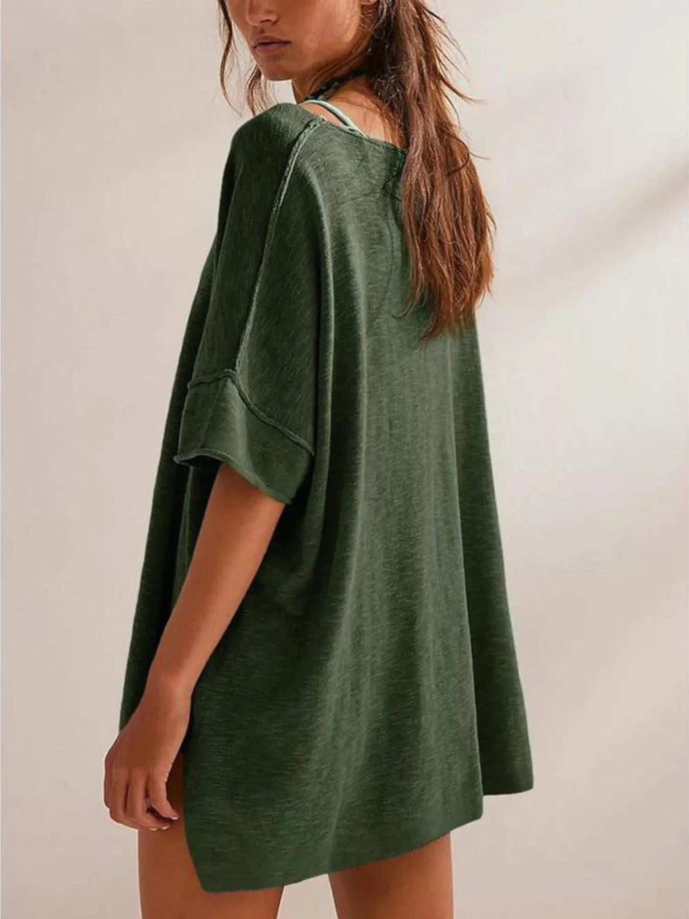 Oversized Round Neck Drop-Shoulder T-Shirt - Trendsi - Flyclothing LLC
