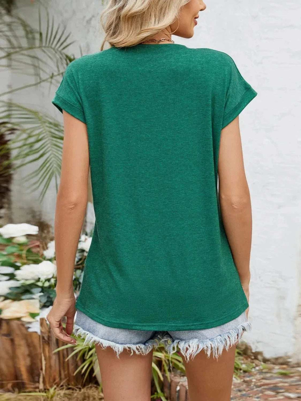 Casual V-Neck Pleated Front T-Shirt - Trendsi - Flyclothing LLC