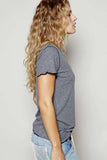 POL V-Neck Short Sleeve Ribbed T-Shirt with Contrast Overlock Stitching - Trendsi - Flyclothing LLC