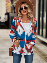 Geometric Zip Up Long Sleeve Hooded Jacket - Trendsi - Flyclothing LLC