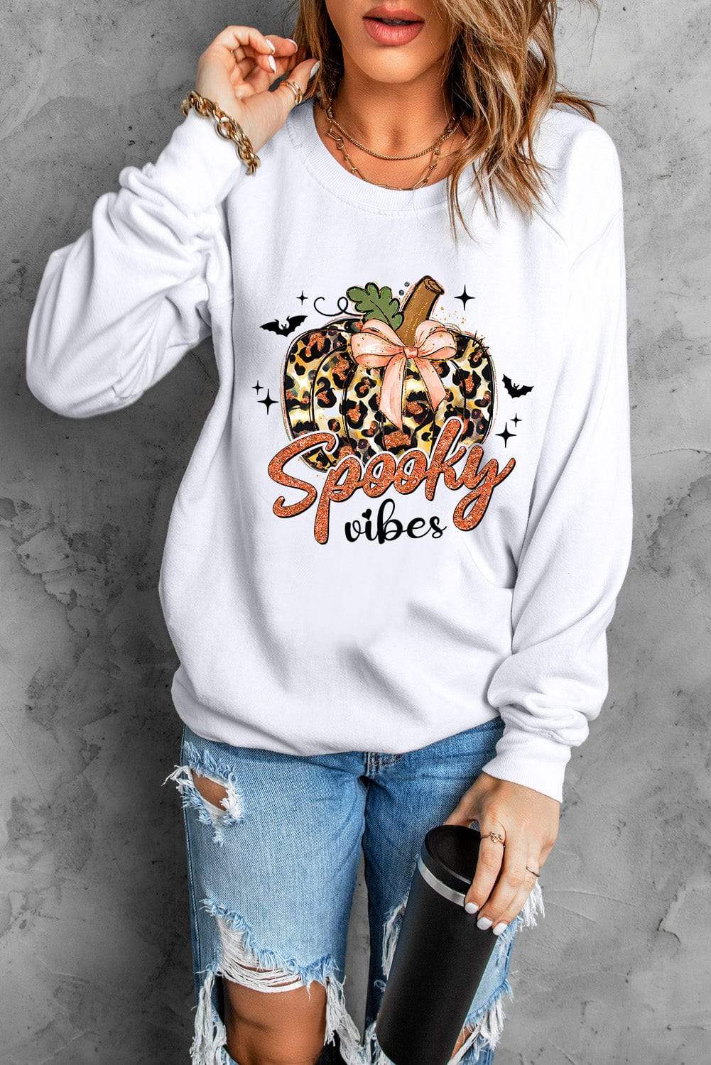 Graphic Round Neck Long Sleeve Sweatshirt - Trendsi - Flyclothing LLC
