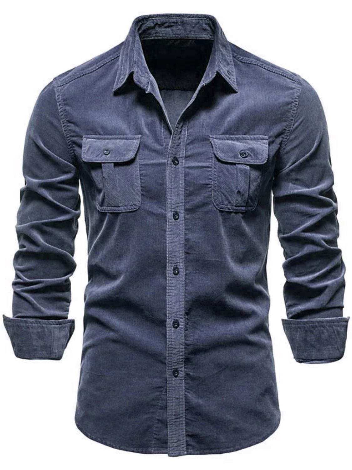 Men's Full Size Collared Neck Button Down Shirt with Chest Pockets Plus Size - Trendsi - Flyclothing LLC