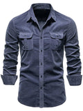 Men's Full Size Collared Neck Button Down Shirt with Chest Pockets Plus Size - Trendsi