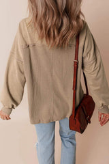 Waffle-Knit Collared Neck Long Sleeve Shacket - Trendsi - Flyclothing LLC