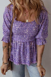 Printed Square Neck Half Sleeve Blouse - Trendsi - Flyclothing LLC