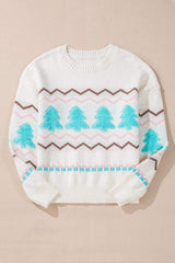 Christmas Tree Ribbed Hem Dropped Shoulder Sweater - Trendsi - Flyclothing LLC