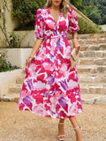 Printed Puff Sleeve Midi Dress - Trendsi - Flyclothing LLC