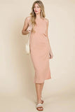 BOMBOM Ribbed Knit Sleeveless Midi Dress - Trendsi