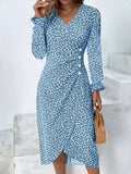 Full Size Printed Surplice Long Sleeve Midi Dress - Trendsi - Flyclothing LLC