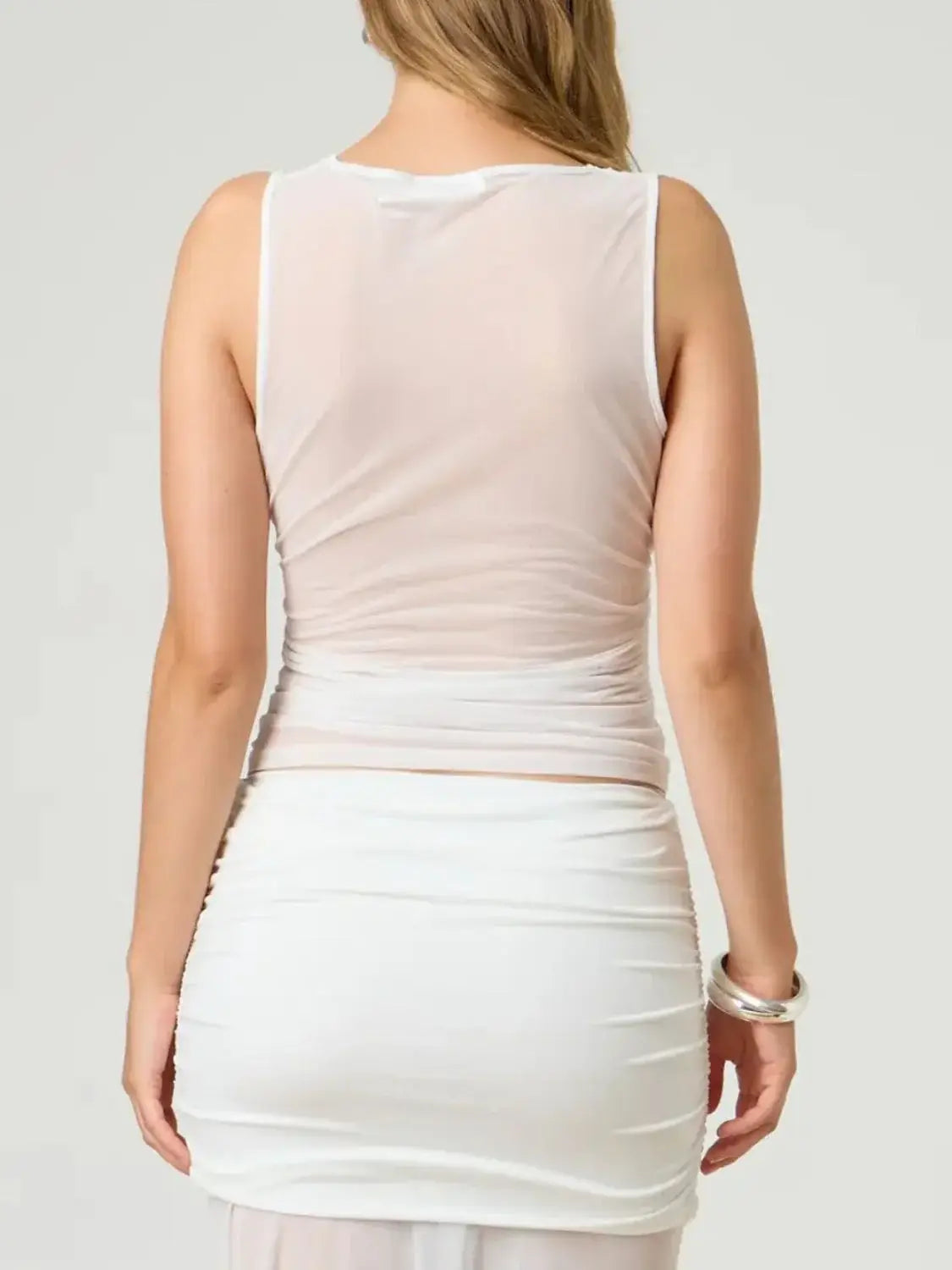 Ruched Round Neck Tank - Trendsi - Flyclothing LLC