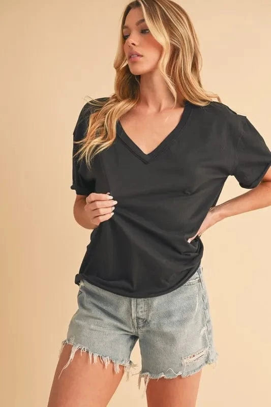 Aemi+Co V-Neck Short Sleeve T-Shirt - Trendsi